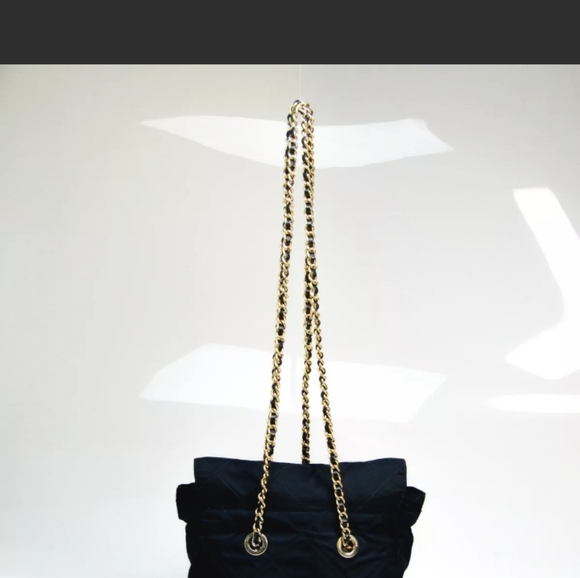 PRADA Gold Chain Bag Shoulder Bag 100% Authentic Navy Blue Crossbody Bag Tote - Picture 3 of 16